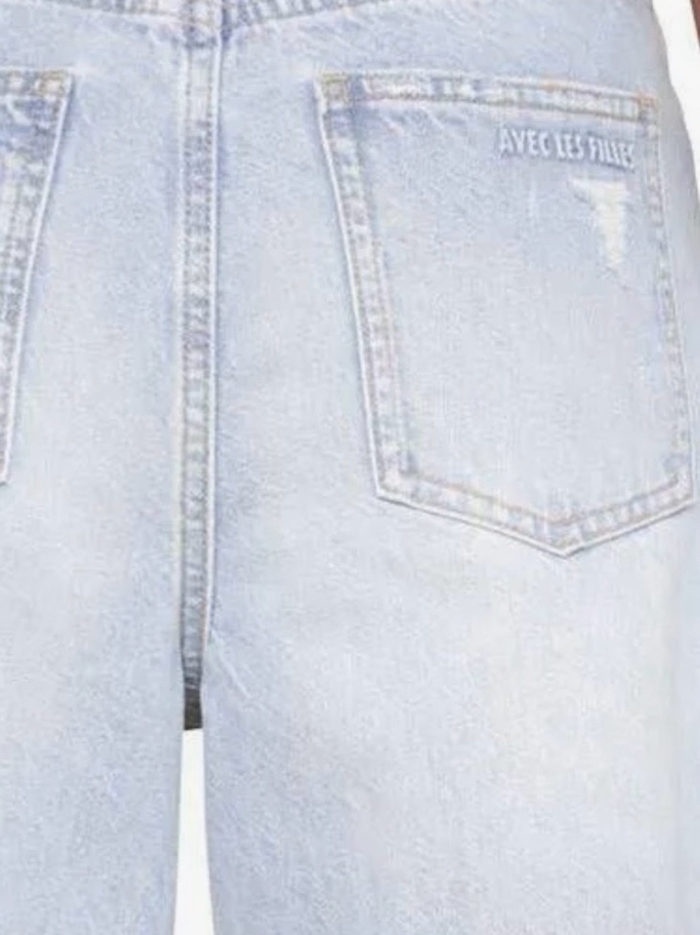 Avec Les Filles Light Wash Denim Distressed Bermuda Shorts Size 30 - Picture 13 of 16